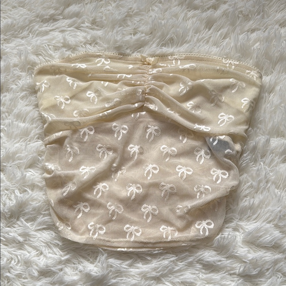 Cream Bow Strapless Top